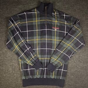 90s Vtg Polo Sport Ralph Lauren Men's Plaid Quarter Zip Preppy Pullover Size L